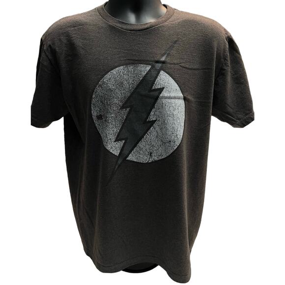 DC Comics The Flash Grunge Logo T-Shirt Men’s Size L Gray Lightning Bolt Tee - Picture 1 of 6